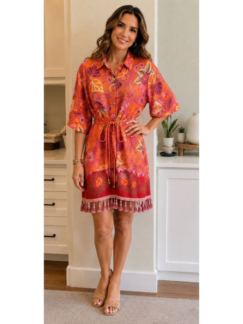 Alexis Emotion Tunic Dress floral dress w/fringe small